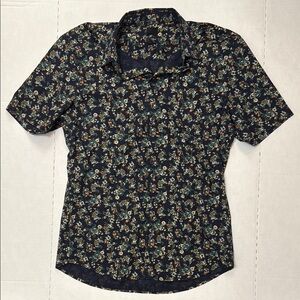 H&M Size M Slim Fit Navy Floral Shirt Button Up